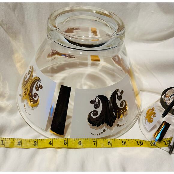 Vintage MCM Glass Chip and Dip Set Gold & Frosted Fleur-de-Lis Design Party chic - Picture 10 of 10